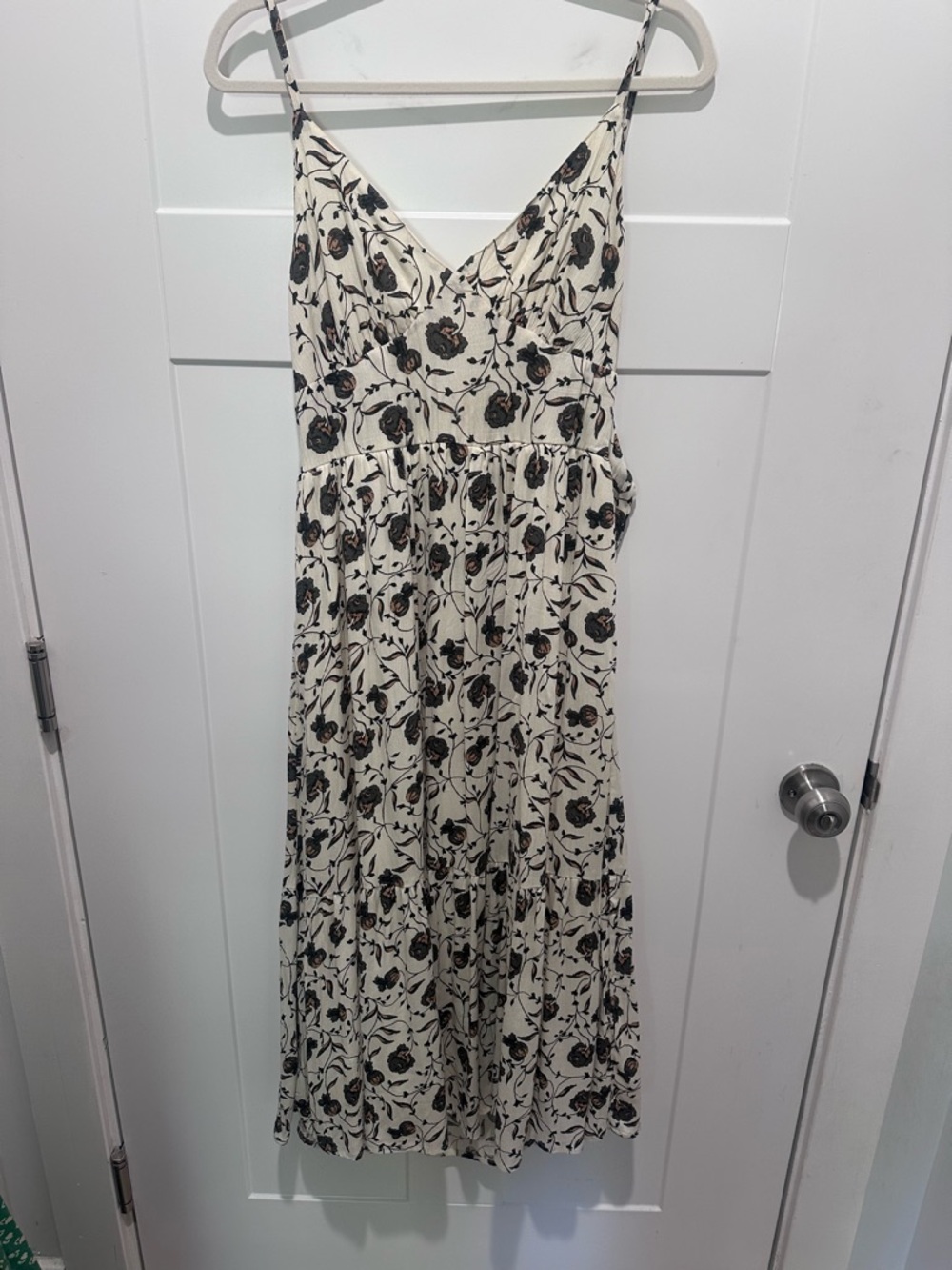 Cream Maxi Slip Dress with Black Floral Print